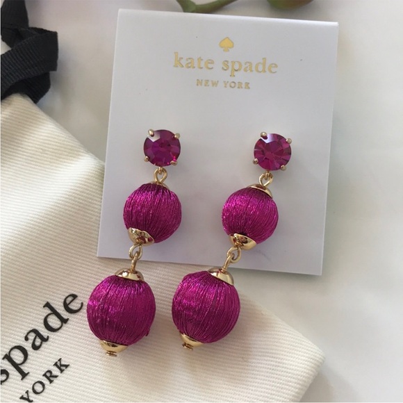 Kate Spade Linear Graduated Ball Earrings in Fuchsia - Picture 2 of 5